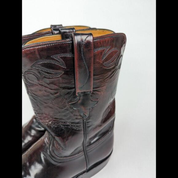 [SOLD] LUCCHESE Sz 11D L3521 Black Cherry Goat Skin Leather Western Roper Boot - Picture 7 of 15
